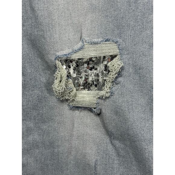 Risen Jeans Women's Sequin Peek-A Boo Wide Leg Stretch Denim Jeans - 15 (32x28) - Picture 2 of 8